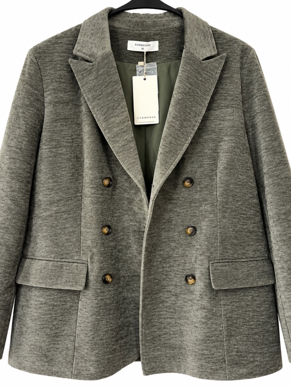 Commense Olive Green Double-Breasted Blazer